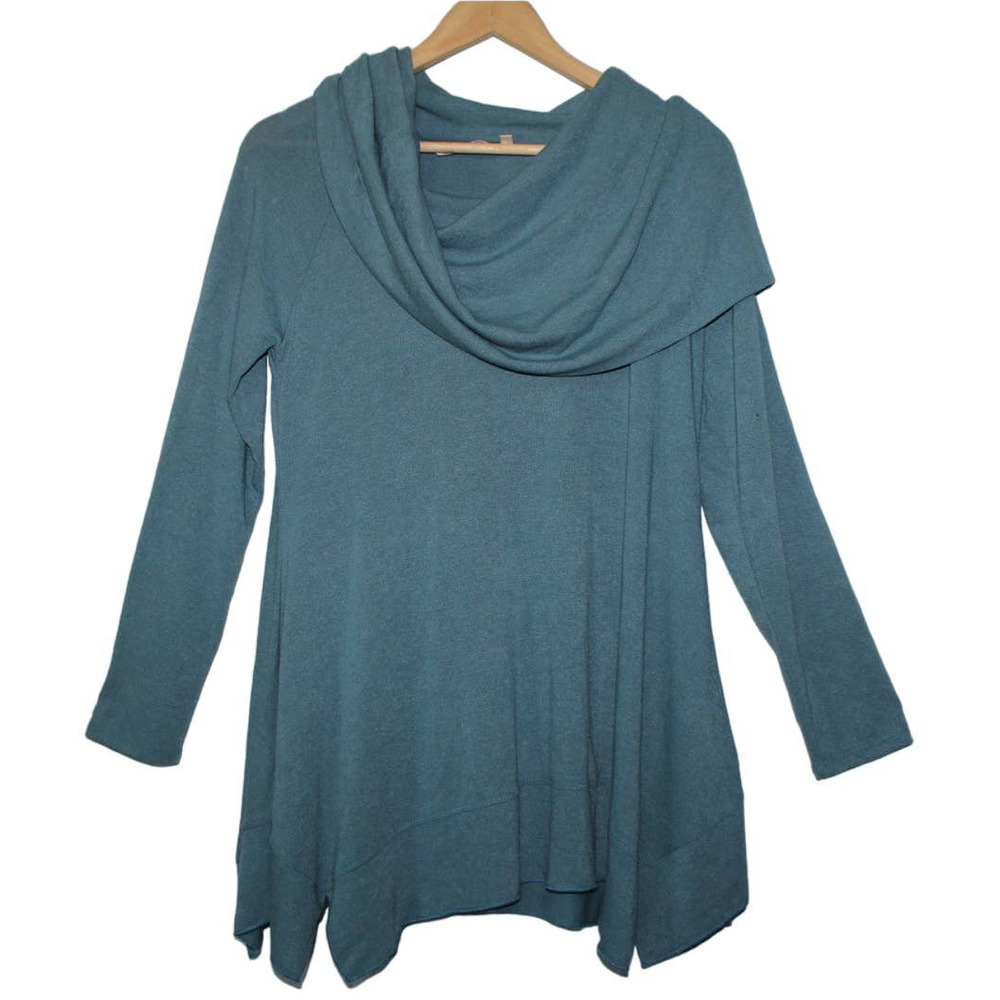 Womens Soft Surroundings Blue Long Sleeve Cowl Neck Sweater Shirt Top Size Small